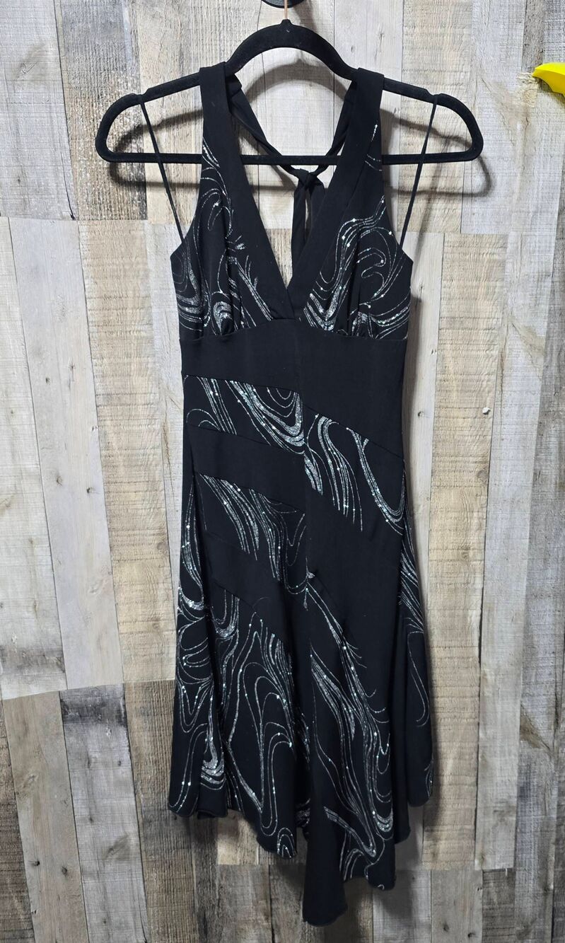 La Belle Vintage Y2K Black Silver Sparkly Halter Midi Dress Small Party Chic Fem